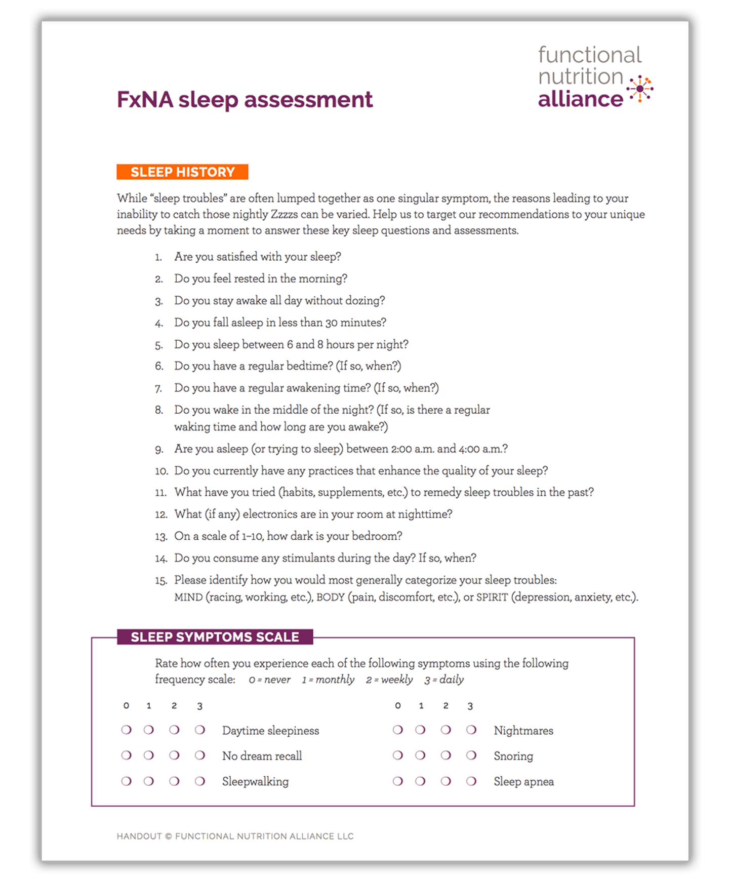 FxNA Sleep Assessment